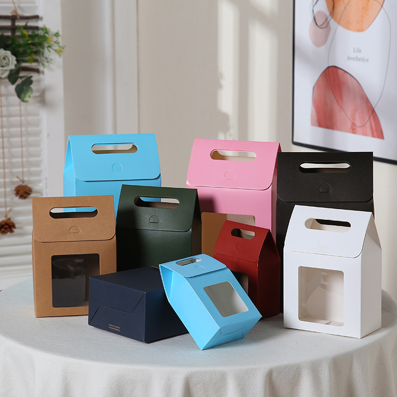 New window portable Kraft paper gift box small fresh simple solid color gift candy packaging box wholesale