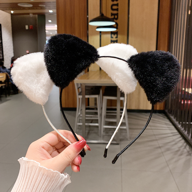 Plush Cat Ears Funny Face Washing Hair Band Women's Korean Cute Headgear All-match Makeup Hair Band Hair Band Headwear