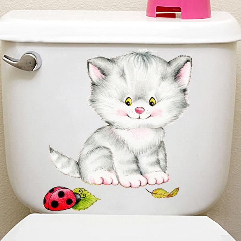 可移除墙贴仿真实猫咪马桶贴防水自粘卫生间贴画可爱卡通小猫贴纸