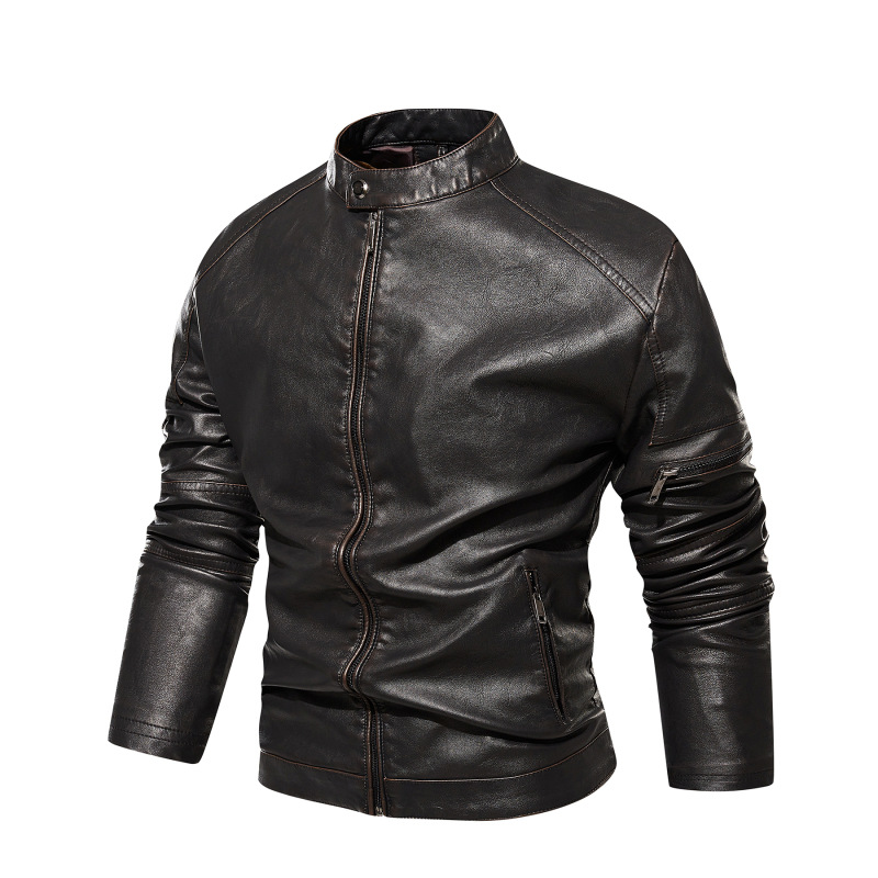 21 New washed faded four generations washed men's leather coat foreign trade cross-border boutique leather coat European and American size independent station Amazon