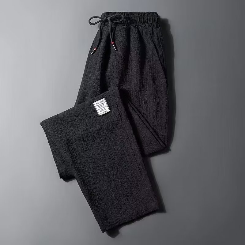 Summer Ice Silk New Linen Thin Casual Pants Men's Straight Label Korean Style Loose Large Size Sports Ankle-length Pants