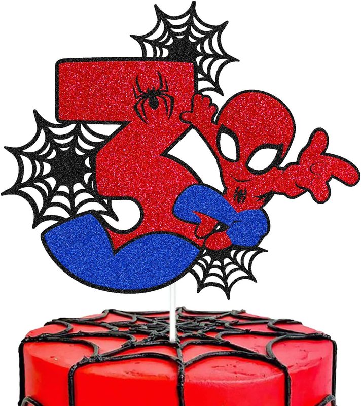 スパイダーマン誕生日番号ケーキトッパー赤ちゃん最初の誕生日パーティーフラグケーキインサート行オフィス文化/化粧品/衣類小道具|undefined