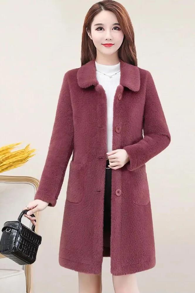  lamb velvet mid-length coat women's 2022 Winter new mother Korean-style large size western style women's coat_voghion.com