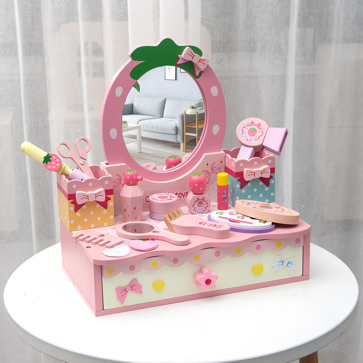 Girl's Wooden Dressing Table Makeup Toy Play House Simulation 3 Girl's 5 Girl's Makeup Dressing Barber Set