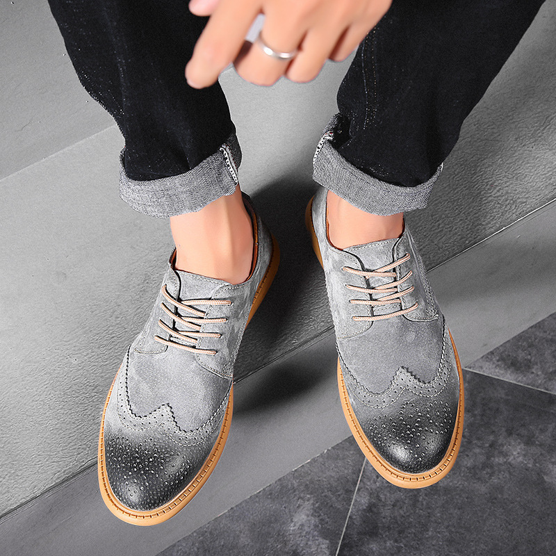2024 Cross-border Brogue Shoes Men's Soft Leather Frosted Casual Retro British Tooling Shoes 46 plus size Leather Shoes