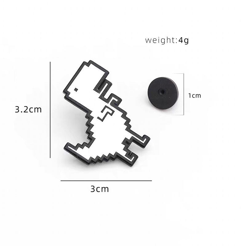 European and American Cartoon Pixel Wind Alloy Animal Jewelry Jurassic White Dinosaur Shape Oil Drop Brooch Bag Buckle Accessories