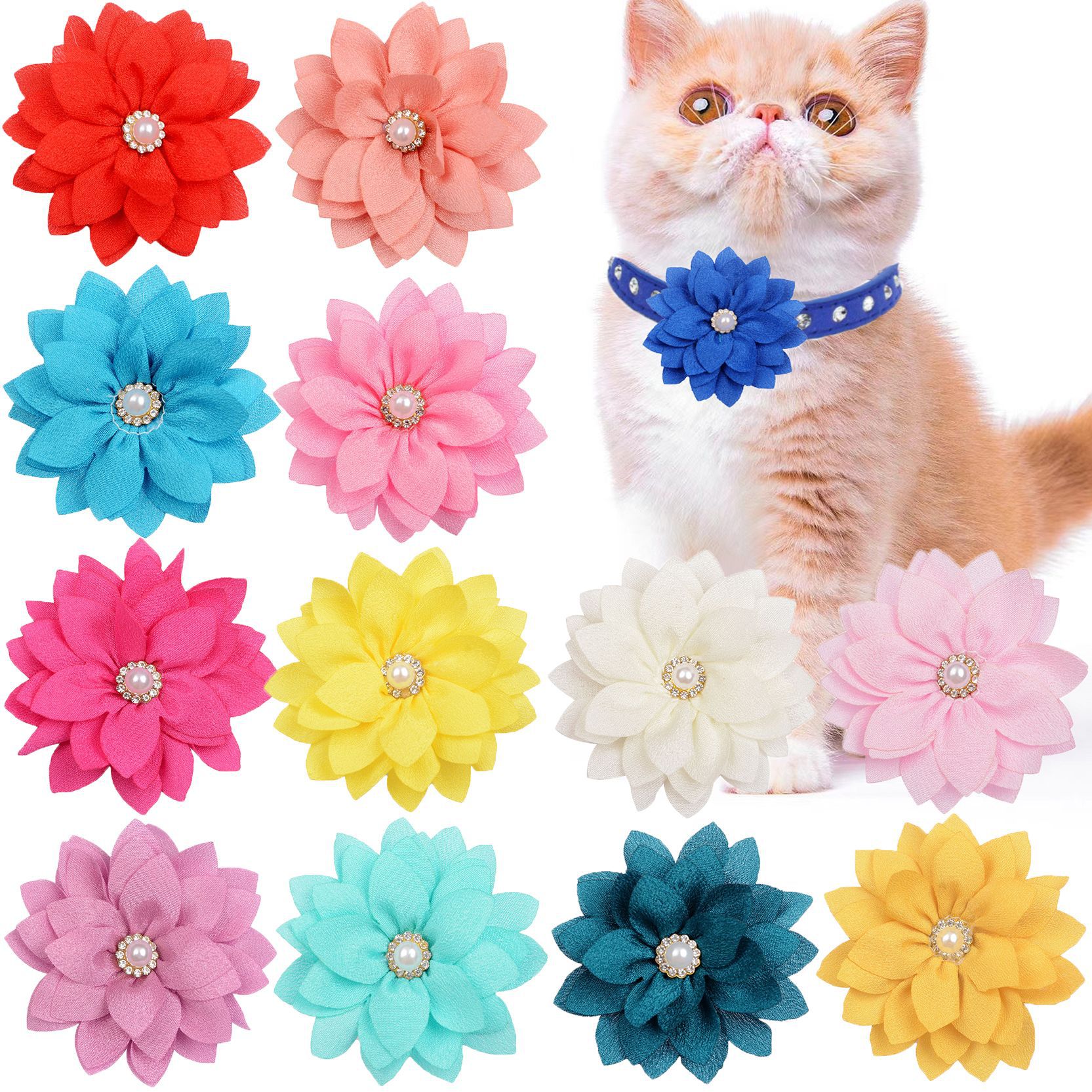 Foreign Trade Cat Puppy Holiday Party Decoration Collar Flower 6cm Pointed Lotus Pet Detachable Collar Flower