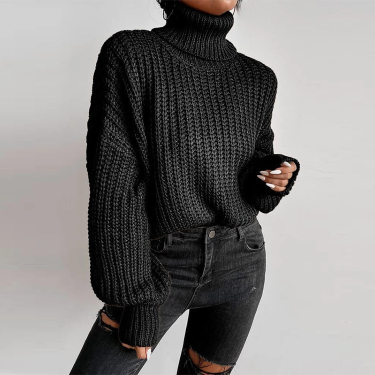 Pull à col roulé en tricot ample à manches longues pour femme, nouvelle mode automne et hiver, commerce extérieur transfrontalier_voghion.com