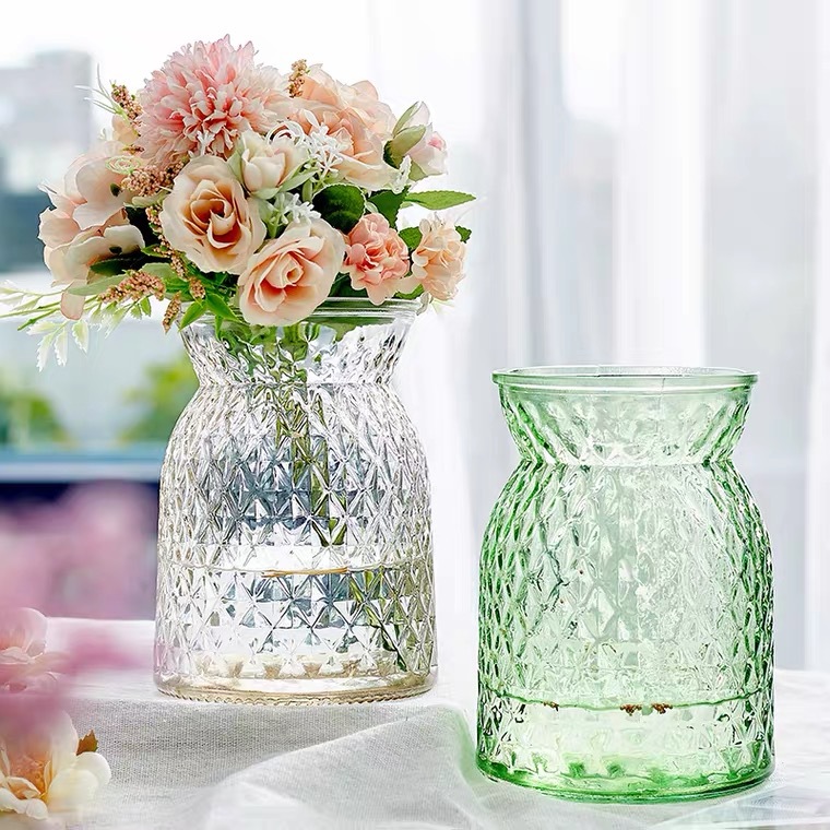 Modern Simple Transparent Open Glass Low Vase Ornaments Wide Mouth Dining Table Large Diameter Glass Vase Wholesale