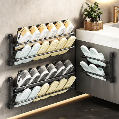 Door rear shoe rack punch-free wall-mounted anti-theft door Slipper rack small multi-layer household dormitory storage artifact