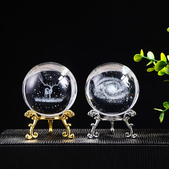 3D Transparent Crystal Ball Clouds Earth Star Ball Ornaments Crafts Gifts Office Laser Inner Carving Moon Ornaments