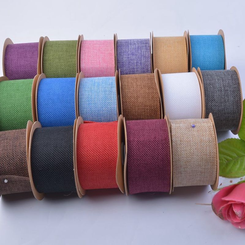 17-color imitation linen fabric ribbon, bride's bouquet decoration, Christmas wedding decoration ribbon, linen roll 