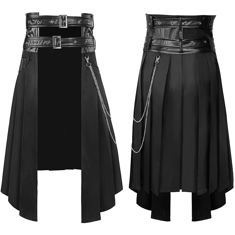 Amazon New European and American Dark Rock Punk Steam Gothic Asymmetric Pleated Skirt Menswear