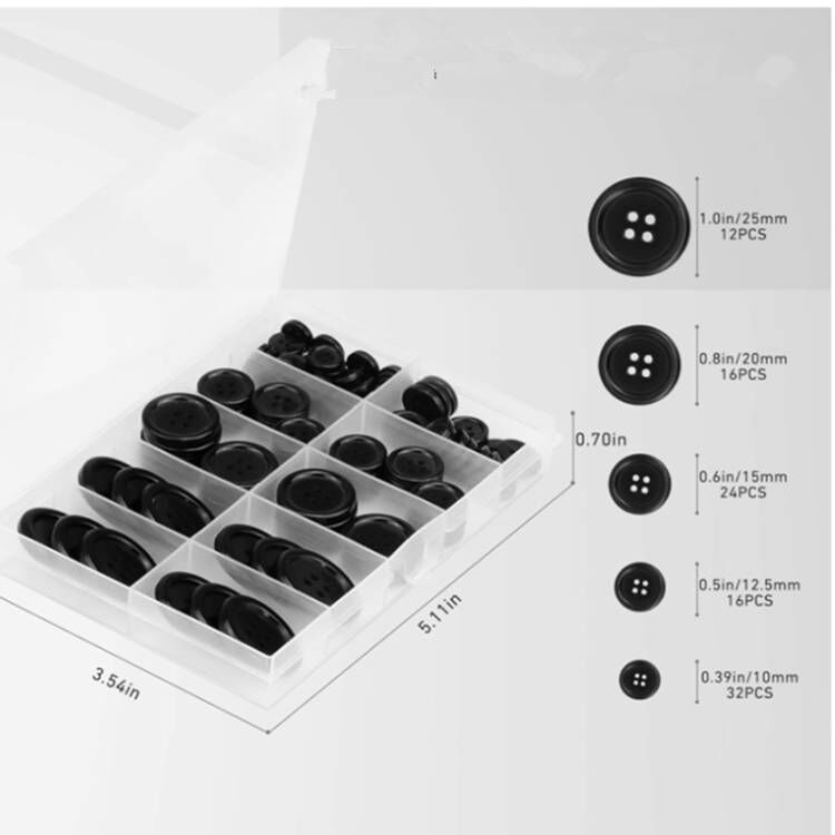 100个细边4 孔手缝树脂纽扣缝纫DIY黑色圆形西服毛衣纽扣大衣