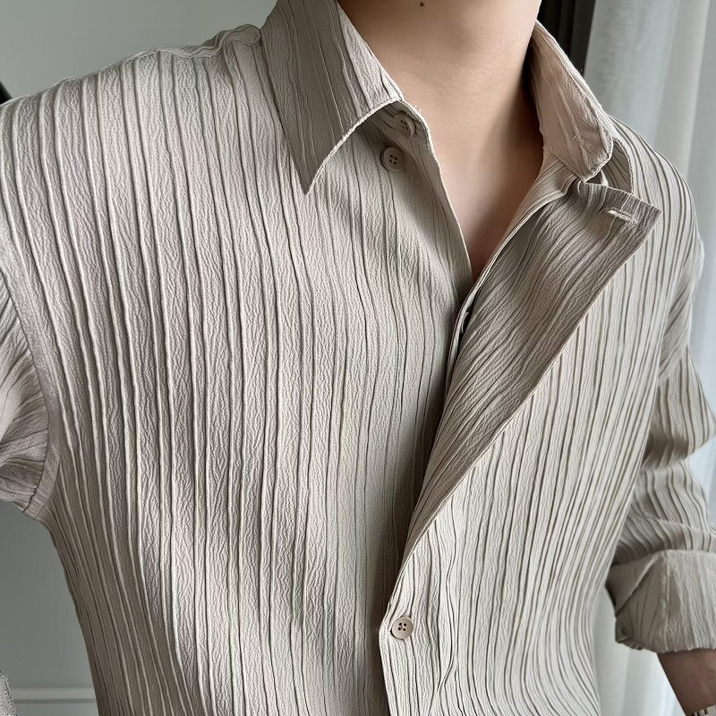Japanese oversize Pleated Long Sleeve Shirt Men's and Women's Loose Design Drop Sense Niche bf Style Cardigan Lapel Shirt