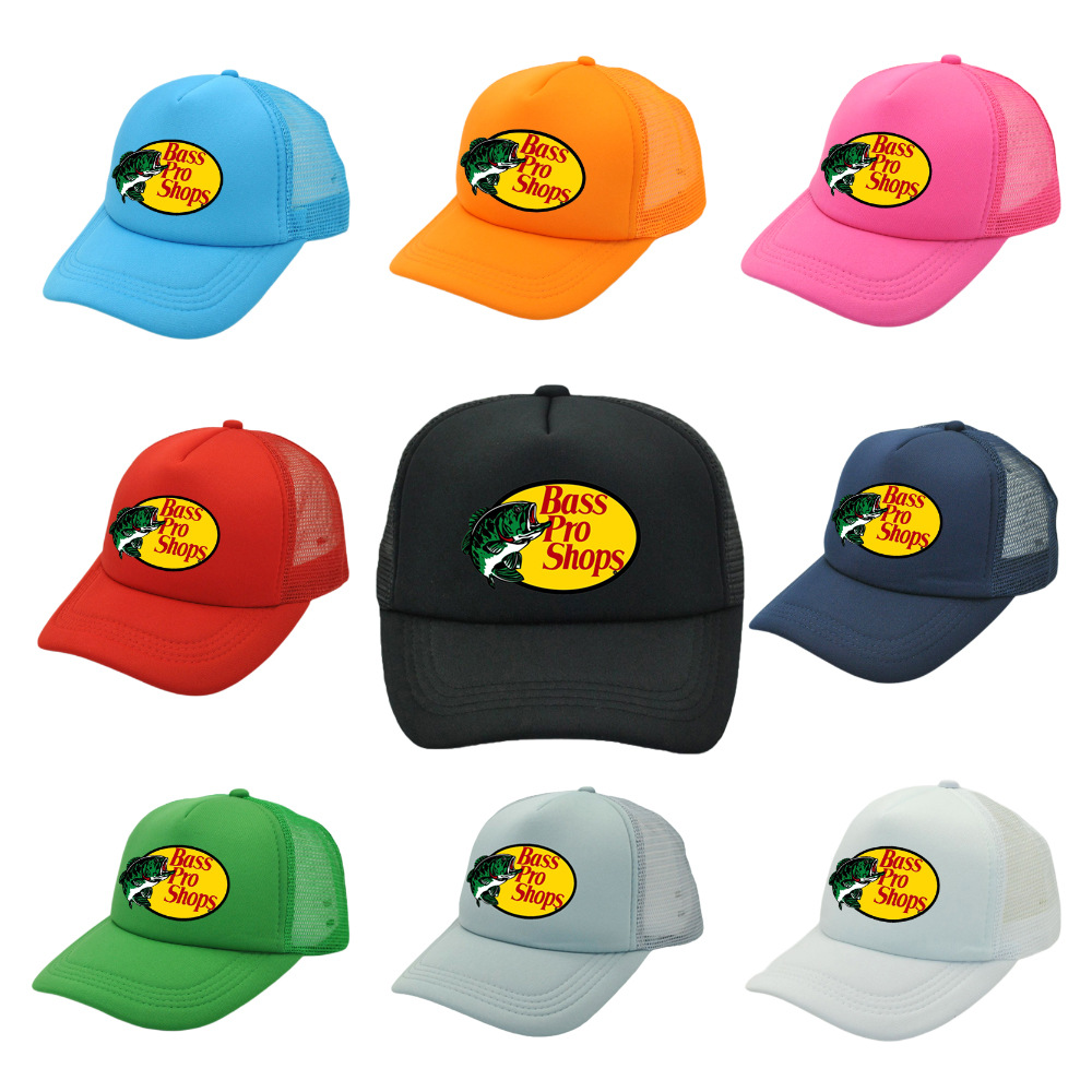 跨境Bass Pro Shops卡車司機網帽釣魚鴨舌帽防曬遮陽帽純色棒球帽