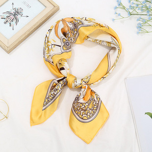 New Style Silk Scarf Women's Fashion All-match High-end Small Square Korean Style Neck Protection Scarf Spring and Autumn Retro Scarf Tie Bag