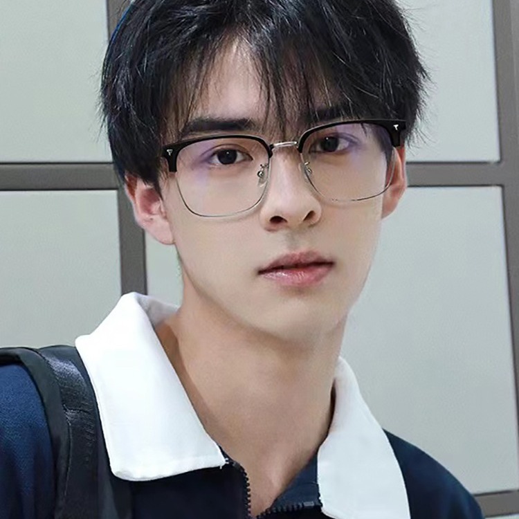 Sventech men's half-frame glasses men's fashionable myopia black glasses frame no degree anti-blue light plain