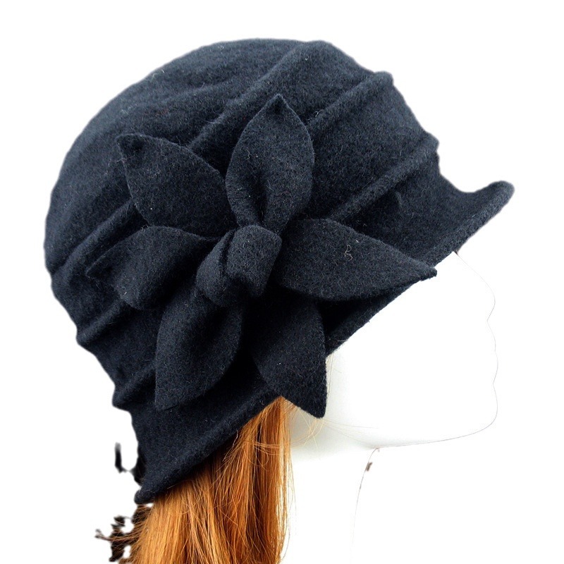 Hexagonal Flower Pot Hat Top Hat Winter Women's Hat Elegant Middle-aged and Elderly Hat Cross-border Hot Wool Mother Hat