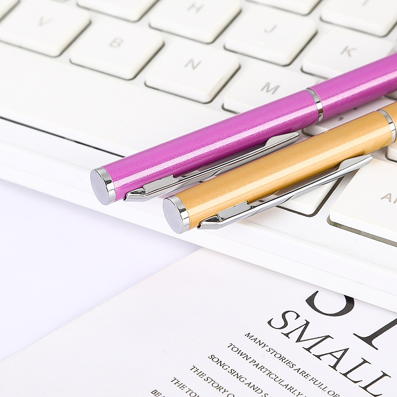 Flat Top Small Gao Shi' Pen Thin Rod Metal Ballpoint Pen Rotating Ballpoint Pen Small Xihua Pen Fixed logo Gift Pen