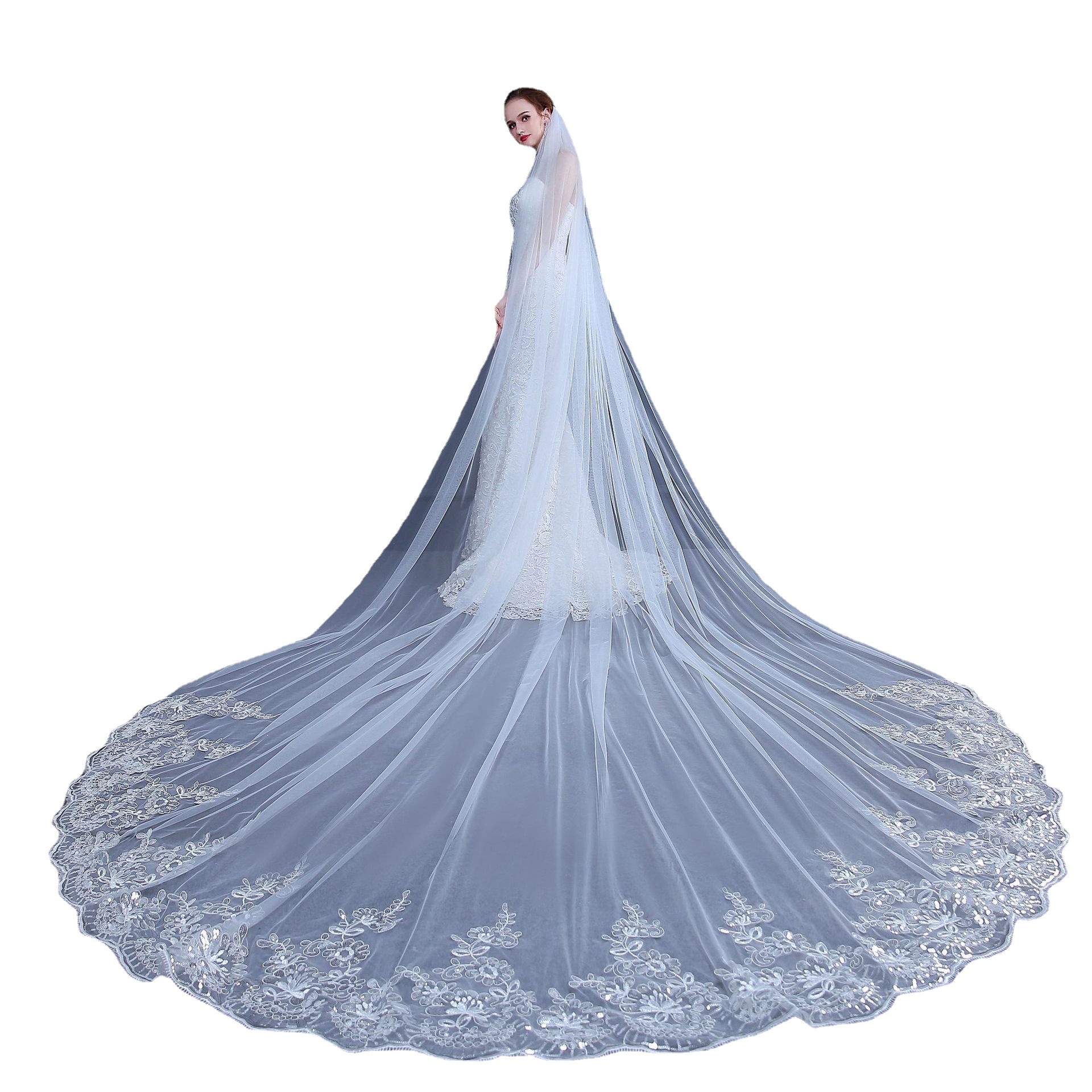 Bridal Veil Headdress  Large Trailing 3 m Wide Long Wedding Dress Headdress with Hair Comb Super Fairy Photo Veil