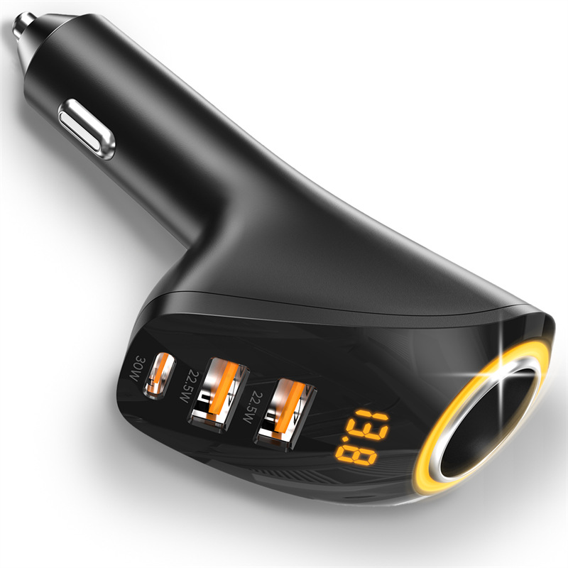 New cross-border car charger QC3.0 + PD car charger 75W high-power one-to-three car cigarette lighter