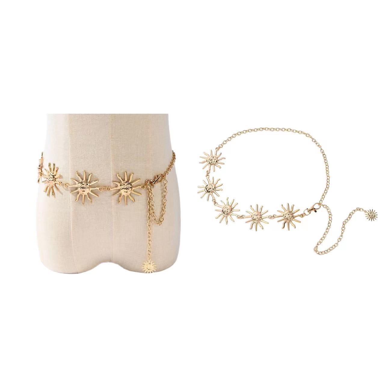Cross-border Foreign Trade Golden Sunflower Metal Fashionable Waist Chain Adjustable Cool Hot Girl Dress Suit Accessories Women