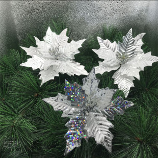 New handmade artificial silver white hand-rolled flowers Christmas flowers gold powder edge decoration pendant manufacturers wholesale