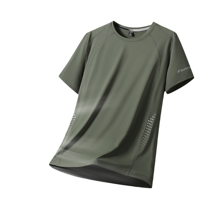 Plus size ice silk short sleeve men's summer New loose breathable sports quick-drying thin casual round neck T-shirt men's custom
