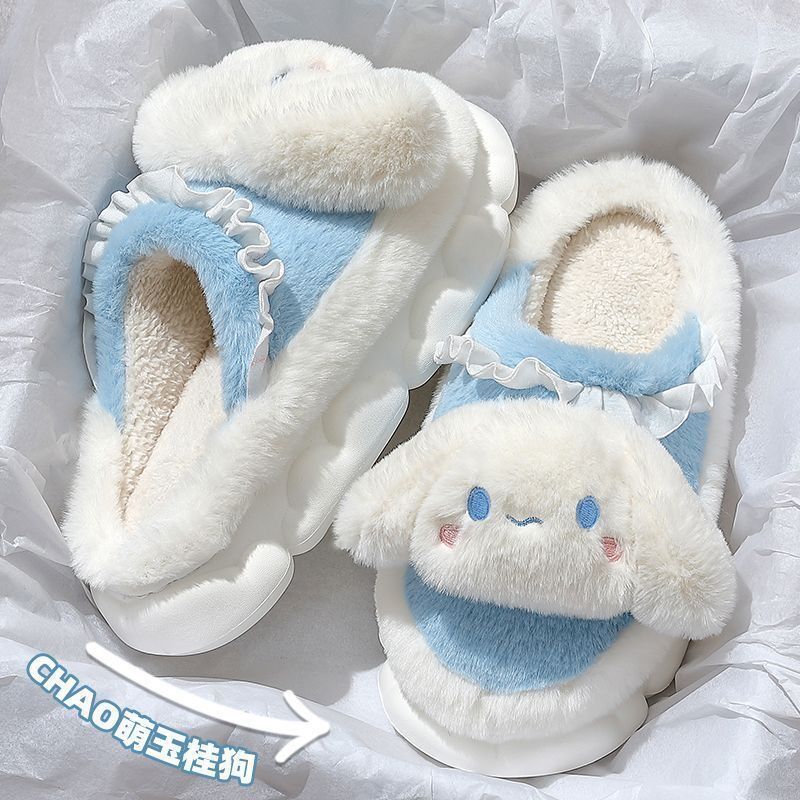 Cartoon cotton slippers for women winter 2023 New Internet celebrity plush home indoor non-slip thick bottom woolen slippers for men winter