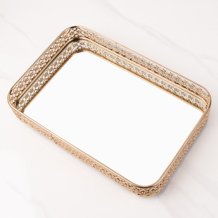 Cross-border New European Style Light Luxury Metal Mirror Tray Hotel Household Fruit Tray Cosmetics Storage Tray Jewelry Tray