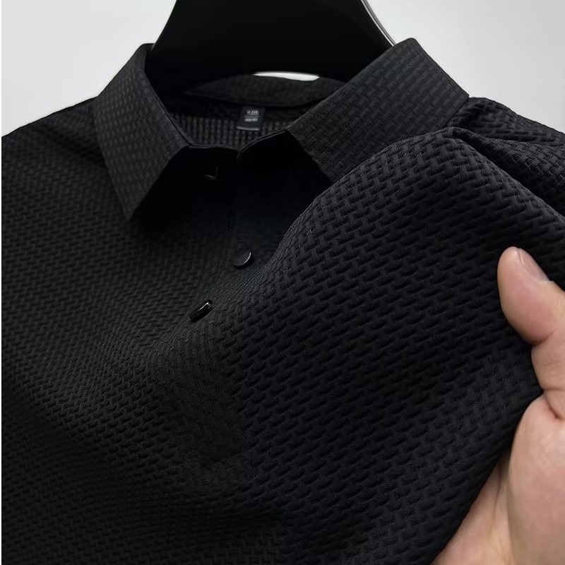 Clearance to pick up leaks ~ summer high-end mesh ice silk short sleeve T-shirt men's shirt collar solid color Paul business polo shirt men