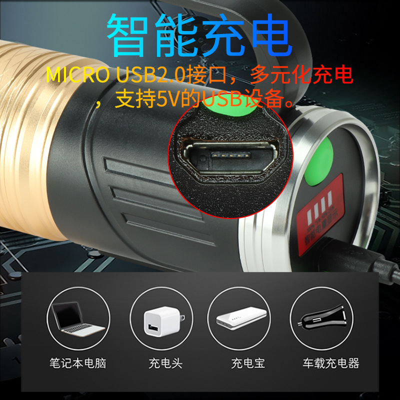 Highlight LED night fishing lights fishing lights blue light zoom fishing gear USB strong light rechargeable fish flashlight