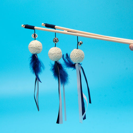 Pet Supplies Interactive Self-Hi Wooden Cat Tease Pole Cat Feather Bell Mouse Toy Detoxification Wooden Pole Cat Tease
