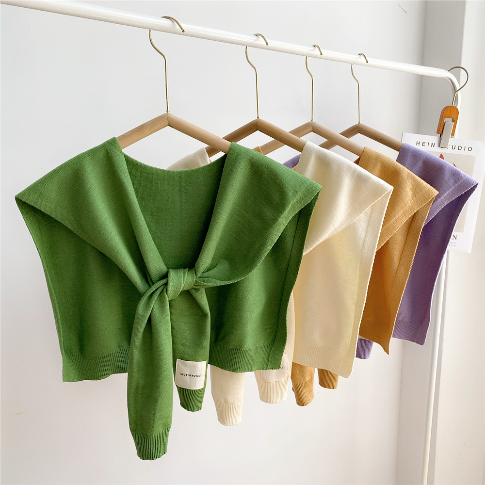 Solid color knitted striped outer shawl women's autumn and winter fake collar decorative waistcoat air-conditioned room shoulder fashion scarf