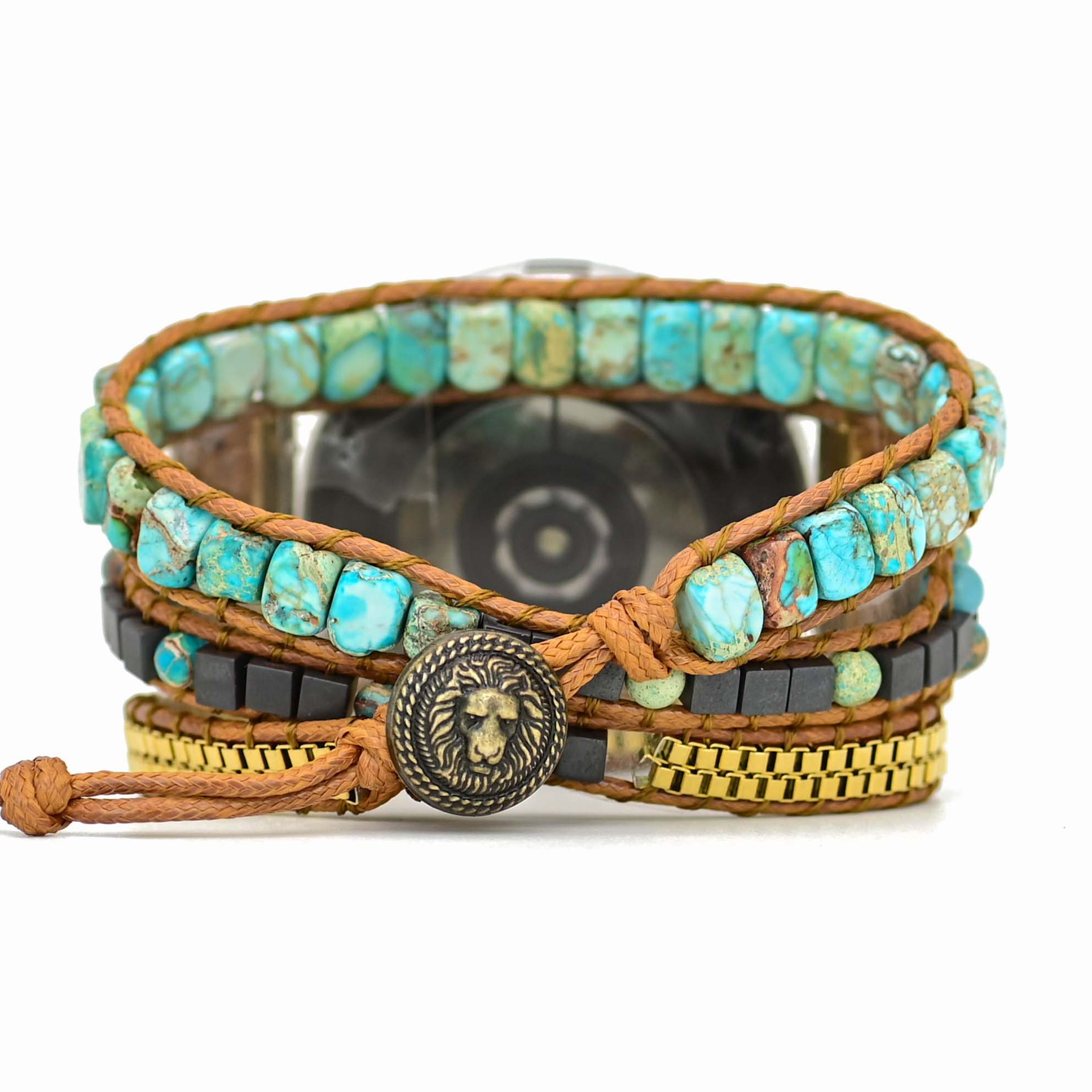 Amazon popular big turquoise beads Samsung watch strap bohemian natural stone Samsung watch strap