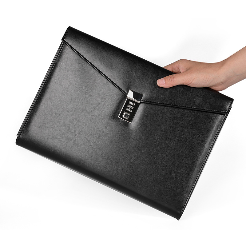Spot confidential file bag A4 leather with password lock briefcase business briefcase can be printed logo