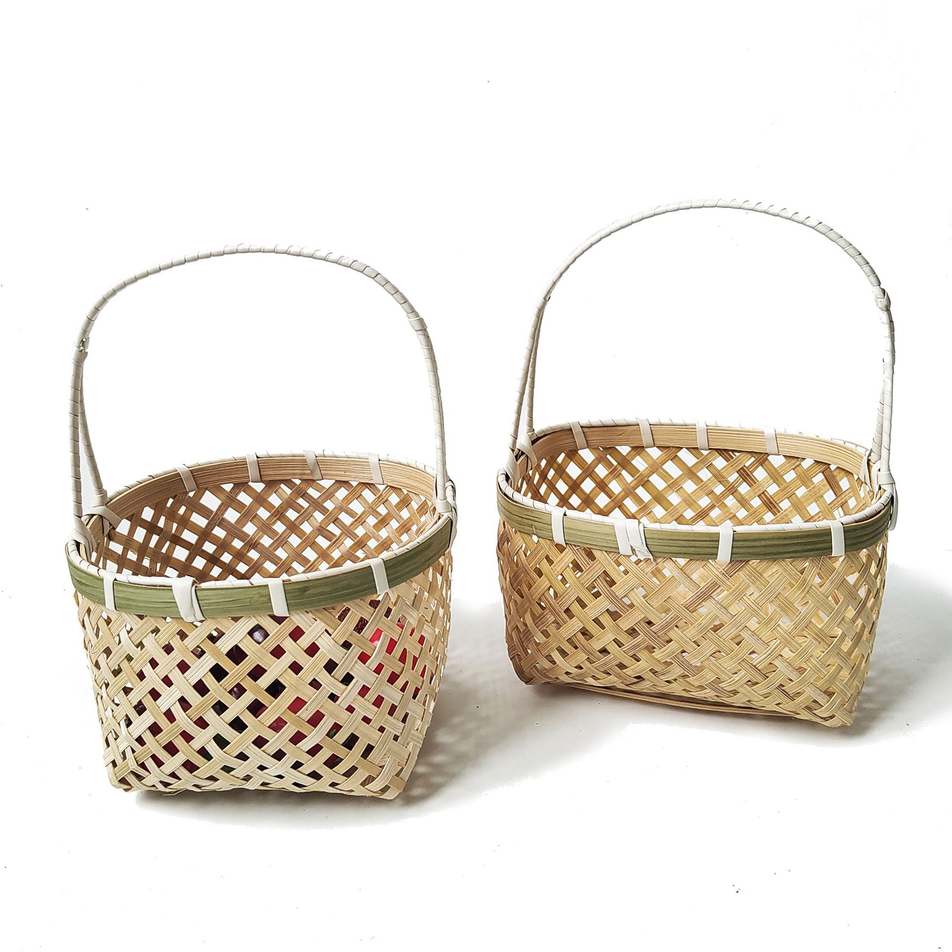 Source manufacturers bamboo woven small basket round handle refreshment fruit basket creative sketch packaging bamboo basket gift picking
