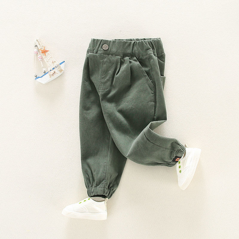 Boys' cotton casual pants 2024 spring and autumn children's western style all-match ankle-tied trousers baby Korean style solid color overalls