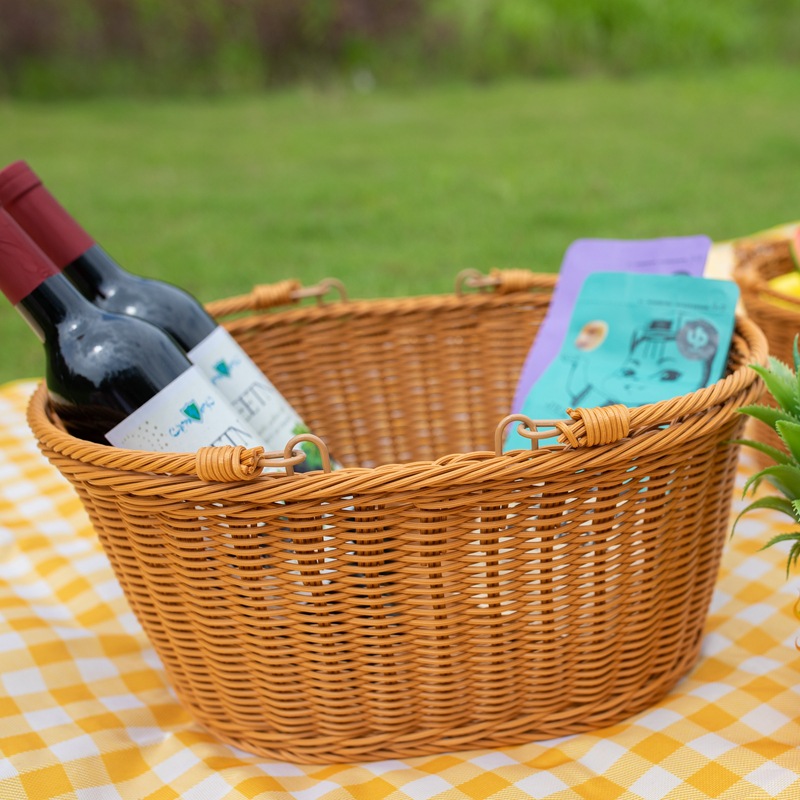Imitation Rattan Basket Woven Portable Basket Outdoor Storage Basket Fruit Basket Vegetable Basket picnic Basket Supermarket Shopping Basket Rattan Basket