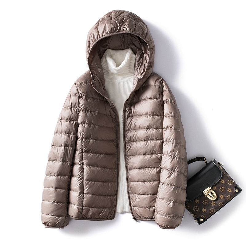 2023 winter new lightweight down jacket women hooded short women's large size white duck down ladies coat women's wholesale