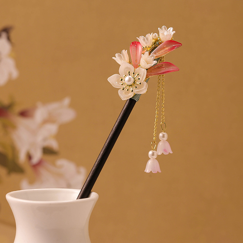 Fresh Sweet-scented Osmanthus Fragrant Tassel Step-by-Step Hair Hairpin Chinese Style Ancient Style Cheongsam Hanfu Wooden Hairpin Sweet Elegant Hair Accessories for Women