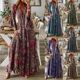 2023 European and American Cross-border Bohemian Flare Sleeve Printed V-neck High Waist Vacation Dress Floral Long Dress
