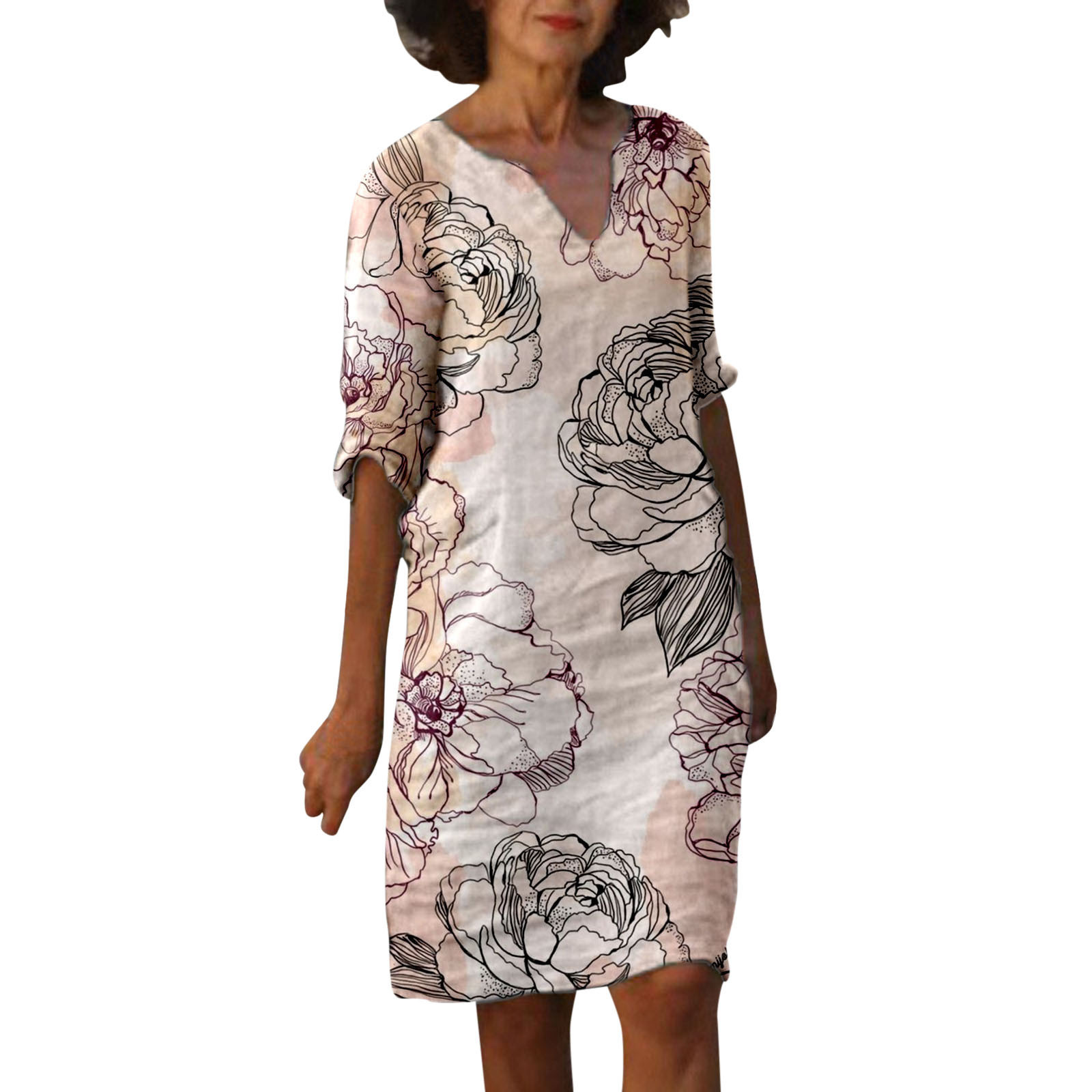 Cross-Border spring and summer new European and American women's fashion painting V-neck multi-color long five-sleeve dress