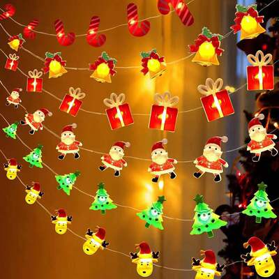 Cross-border new led Christmas decorative light string Santa Claus black hat snowman deer head decorative colored lights copper wire colored lights