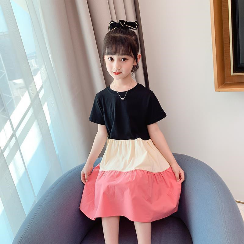2023 New Summer Girls Dress Splicing Skirt Big Children Summer Western Style Fairy Short Sleeve Girl Princess Dress Trendy