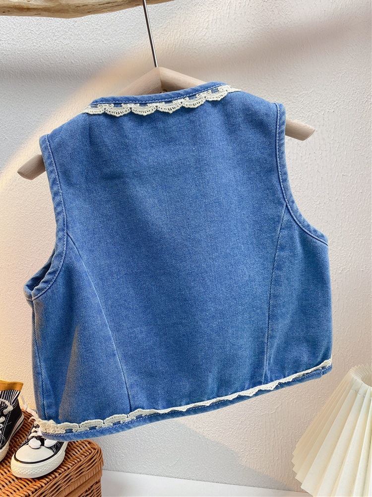 [Pick up] girls' Waistcoat Vest outer wear spring and summer Small Children Baby denim jacket retro trendy children's coat