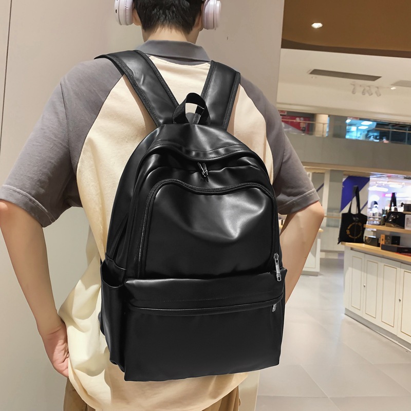 书包男潮流韩版高中生2023新款PU皮时尚大容量女背包大学生双肩包