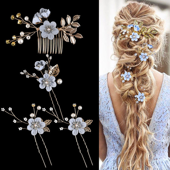 Amazon cross-border for a group of 4 color flower bride wedding combination suit headdress hair accessories batch