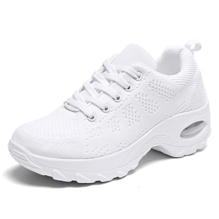 Cross-border 44 Size Women's Shoes Spring and Autumn New Front Lace-up Casual sneaker Height Increasing Air Cushion Shoes Wedge Shoes Rocking Shoes for Women